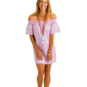 Vineyard Vines Sweet Taffy Pink Striped Off The Shoulder Dress - S